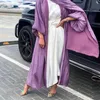 Moslim Satijn Eid Open Abaya Dubai Bubble Mouw Flowy Turkse Jurken Kaftan voor Vrouwen Islamitische Kleding Kimono Femme Musulmane 220316h