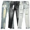 Jeans Roxo Marca Calças Masculinas Pantalones Rasgados Lisos Regulares Denim Lágrimas Lavadas Velho Longo Orifício 0l3o