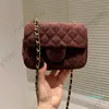 2023-WOMENS MINI SUEDE RAB CEOMTED CEALTED LEATHER CLASSIC Diamond Gold Hardware Chain Crossbody Wallets Coins Purse Pouch Pouch Pouch Resiles18/20cm