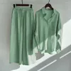 Damenblusen, Baumwollhemd, Damen-Vintage-Chirt-Blusen-Set, hoch taillierte Hosen, 2-teiliger Anzug in Übergröße