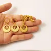 Colar Conjunto de Brincos Ouro 24K Cor Aço Inoxidável Zelândia Kiribati Micronésia Guam Letras Colares de A a Z