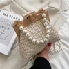 Torby wieczorowe Torba do splotu Modna torba na ramię dla kobiet drewniana rączka top klip plażowy projektant Pearl Crossbody torebki i torebka 230729