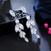 Brincos pendentes ThreeGraces Sparkling Marquise Cut Zircônia cúbica cor prata Gota de folha longa para mulheres Jóias chiques para festas E1280