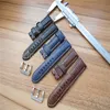 WatchPart WatchBand Handmade本物の革の時計ストラップピンバックルフィットパムウォッチ付き24mmブラックブラウンブルーメンズウォッチ294f