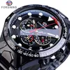 Forsining Relógio Automático Masculino Preto Vento Automático Velocidade Carro Masculino Data Pulseira de Aço Militar Pulso Mecânico Relojes Hombre223L