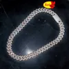 15mm Prong Baguette catena cubana 14K oro bianco placcato veri diamanti ghiacciati collana gioielli zirconi cubici lunghezza 14-20 pollici