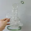 Green Glass Water Bong Hookahs Dab Rig with Tire Perc Thick Base Shisha Oil Burner Pipes for Smoking