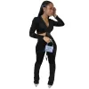 Designer Velvet Survêtements Femmes Deux Pièces Ensembles Tenues Automne À Manches Longues Pull Col En V Crop Top Pantalons empilés Casual Solid Sportswear Vêtements En Gros