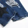 Heren Jeans Punk Style Blue Ripped Jeans Brief Borduurwerk MidWaisted Straight Leg Bedelaar Broek Hip Hop Mode Applique Kleding 230729