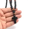 Collane con ciondolo Pietra naturale ossidiana da 8 mm e perline tonde di legno Collana da uomo con croce Gioielli fatti a mano