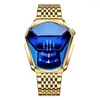 Relógios de pulso masculino relógio de quartzo espelho brilhante relógio de pulso elegante pulseira de aço dourado vestido à prova d'água