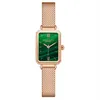 Mjuk och färgglad grön urtavla klocka enkelt temperament kvinnor klocka kvarts stundar klockor rektangel känsliga flickor armbandsur 188p