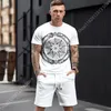 Мужские спортивные костюмы 2023Summer Белый спортивный костюм мужские обычные футболки для уличных футболок с двумя частями модной одежды 3D-печать для печати для