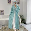 Abbigliamento etnico Cardigan con perline fatto a mano 2023 Dubai Elegante tunica Abito lungo Moda musulmana Tunique Femme Musulman Hijab Kimono aperto Abaya