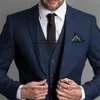 Ternos masculinos formais azuis marinhos masculinos lapela entalhada smoking de casamento 3 peças conjuntos masculinos blazers de baile de formatura padrinhos finos trajes homme