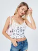 Kvinnors tankar WSevypo Floral Print Camisoles Summer ärmlös spets virkning V -hals Sling Crop Tops Casual Street Basic Backless Vests