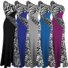 Anjo-moda feminina um ombro zebra frisado pedras preciosas costura vestidos de noite vestidos de baile vestido de festa 072270p