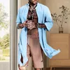 Men's Casual Shirts Men Long Shirt Vintage Sleeve Cardigan With Stand Collar Split Hem Soft Breathable Stylish Spring/fall Top Loose Fit