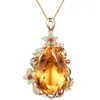 Pendentif Colliers Imitation Citrine Naturelle Gemmes Colorées Fleur Super Flash Nid D'oiseau Coupe 2.5cm Pierre Principale