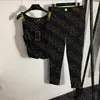 Femmes Casual Set Sexy Débardeur Haute Élastique Yoga Leggings Lettre En Métal Noir Sans Manches Tees Pantalon Ensemble Designer Sportswear