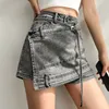 Skirts Smoky ash irregular patchwork denim short skirt women's high waist appears thin anti-light and versatile elastic skirt pants 230728