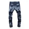 Hommes Jeans Design Mari Stretch Skulls Marque Bleu Hommes Slim Denim Pantalon Pantalon Zipper Arrive