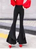 Women's Pants Spring Autumn Korean Ruffles Boot Cut Trousers White Fashion Slim Dance Wide-leg Full Length F235