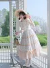 Vestidos Casuais Camisa de Manga Curta Estilo Lolita Vestido Vintage Bordado Estampado JSK Moda Verão Longo Para Mulheres