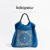 Evening Bags KOKOPEAS Bohemian Lightweight Oxford Women Shopping Bag Japanese Pattern Reusable Shoulder Grocery Purse Washable Tote Handbag 230729