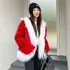 Women's Fur Christmas Coat Soft Waxy Temperament Short Top Imitation Rex Hair Splice Winter Clothing