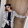 C1012 Gelegenheiten Dating Frankreich Frühjahr Neue Tweed-gestreifte, helle Linie, zweireihiger Revers-Blazer für Damen mit Taschen