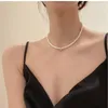 Choker 2023 Retro Elegante Hepburn Stijl Single Layer 4Mm Parel Ketting Voor Vrouwen Franse Eenvoudige Sleutelbeen Ketting Sieraden