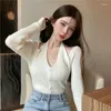 Frauen Blusen 2023 Frühling Herbst Sexy Halter Stricken Top Pullover INS Koreanische Frauen Kleidung Langarm Einreiher Party Kleidung