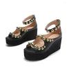 Dress Shoes 2023 Summer Women's Sandals Designer Zipper Wedges With Metal Beads On The Top Plus Size Women 43 Rivet