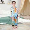 Pajamas Kids Boys Girls Silky Pajama Sets Casual Cartoon Long Sleeve Lapel Shirt Tops with Pants Baby Summer Loose Sleeping Homewear 230728