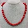 Chaînes Mignon / Mode Romantique Belle Perles Rondes De Corail Rouge Artificiel 8/10/12 / 14mm Collier Chaîne Ras Du Cou Clavicule Bijoux 18 pouces Y780