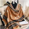 Scarves Elegant Cashmere Scarf For Women Warm Winter Pashmina Shawl Foulard Femme Blanket Brand Design Striped Painting Wraps