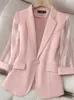 Women's Suits Blazers Thin Pink Suit Women's Spring and Summer Korean Fashion Slim Three Quarter Sleeves Casual Jacket Lady Office Blazer 230728