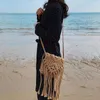 Argyle Woven Crossbody Bag Boho Style Fringe Rabat Sac à bandoulière pour femmes Tricoter Gland Sacs à main et coton fait à la main Mode Sac de plage Sac à main d'été