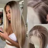 #P18/613 Blond Highlight Straight Glueless 13x4 Spets Front Human Hair Wig For Women 30 Inch Bone 13x6 Frontal