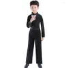 Abbigliamento da palcoscenico Ragazzi Costume da ballo latino Sala da ballo Cha Rumba Salsa Tango Performance Abbigliamento Set Bambini Nero Bianco Bow Dancewear299h