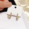 Pendientes de botón de lujo CZ Crystal Chain Link Drop Gold Color Cubic Zircon Women Party Jewelry