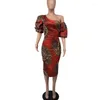 Ethnic Clothing Sexy Off-Shoulder African Dress Women Clothes Traditional Floral Print Bodycon Party Dresses