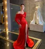 Elegant Red Mermaid Prom Dresses Off Shoulder Split Evening Dress Pleats Formal Long Special Occasion Party dress