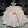 Helles Champagner-glänzendes Quinceanera-Kleid für 15 Jahre, 2024, Blumenapplikationen, Mädchen-Festzug-Kleid, rückenfrei, süße 16-Abschlussball-Kleider