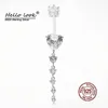 Navel Bell Button Rings HelloLook Long Zircon Dangle Piercing for Women 925 Sterling Silver Belly Ring Sexy Crystal Body Jewelry 230729