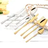 Zestawy zastaw obiadowych Drmfiy Gold 24pcs Zestaw ze stali nierdzewnej Luksusowe sztućce Vintage wysokiej jakości nóż obiadowy łyżka łyżka western flatware