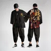 Abbigliamento etnico Kimono vintage stile giapponese Pantaloni Haori Set Uomo Costume tradizionale cardigan streetwear Harajuku Cappotto272l