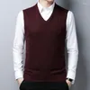 Men's Vests Men Wool Sweater Vest 2023 Autumn Man V-neck Sweaters Waistcoat Sleeveless Striped Knitted