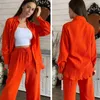 Женские брюки с двумя частями Clacive Casual Loak Pink Set Women Fashion Bloous с длинным рукавом, соответствующие широкому брюкам костюм для шнуровки, наборы штатов 230728